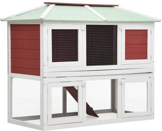 Produktbild von furnicato Kleintierstall 2 Etagen Rot Holz