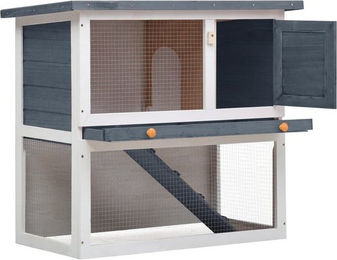 Produktbild von furnicato Kleintierstall Kaninchenstall 1 Tür Grau Holz
