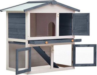 Produktbild von furnicato Kleintierstall Kaninchenstall 3 Türen Grau Holz