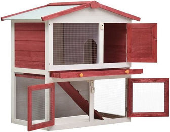 Produktbild von furnicato Kleintierstall Kaninchenstall 3 Türen Rot Holz