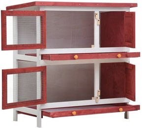 Produktbild von furnicato Kleintierstall Kaninchenstall 4 Türen Rot Holz