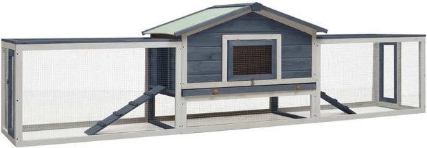 Produktbild von furnicato Kleintierstall Kaninchenstall Grau 310x70x87 cm Massivholz