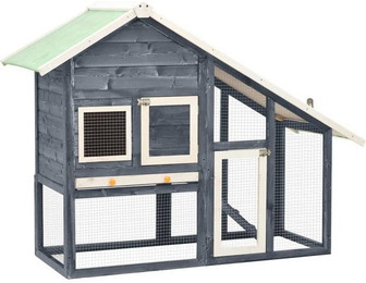Produktbild von furnicato Kleintierstall Kaninchenstall Grau und Weiß 140x63x120 cm Tanne Massivholz