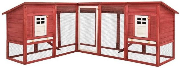 Produktbild von furnicato Kleintierstall Kaninchenstall mit Freilauf Rot und Weiß Tanne Massivholz