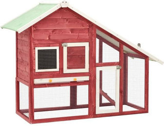 Produktbild von furnicato Kleintierstall Kaninchenstall Rot und Weiß 140x63x120 cm Tanne Massivholz
