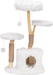 Produktbild von FURPAL Kratzbaum aus Massivholz – mit Kuschelhöhle, Plattformen & Spielbällen, Stabiler Indoor-Katzenbaum in Weiß & Plüsch – Kratzen & Spielen