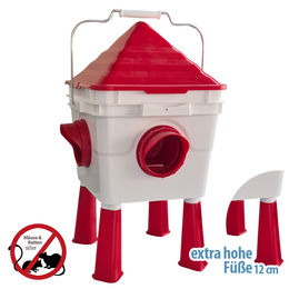 Produktbild von Futterautomat für Geflügel - Hühnerfutterautomat eckig - 6 kg mit 12 cm Füßen