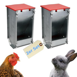 Produktbild von Futterautomat Metall mit Deckel 2er Set für Hühner und Kaninchen - 2 x 1 kg