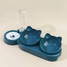 Produktbild von Futternäpfe für Haustiere mit Wasserspender, 3-in-1-Set mit geneigtem Wasser- und Futternapf für Katzen im Ohrendesign mit Schwerkraft-Wasserflasche zum Schutz des Nackens XXL