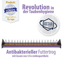 Produktbild von Futtertrog aus Kunststoff mit Fressgitter aus Metall - ANTIBAKTERIELL - 100 cm