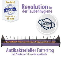 Produktbild von Futtertrog aus Kunststoff mit Fressgitter aus Metall - ANTIBAKTERIELL - 75 cm