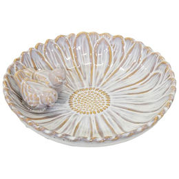 Fachhandel Plus Vogeltränke Fleur aus Keramik in Weiß mit Blütenform und Deko-Vögeln – Bild 1 von 4