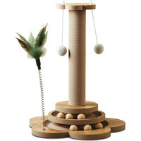 Produktbild von Famanu 4-in-1 interaktives Katzenspielzeug Kratzbaum mit Holzspielbahn und Sisalball in Beige