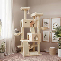 Famanu Katzenbaum 165 cm Beige mit Kratzsäulen und Plüschsitzen – Bild 1 von 1