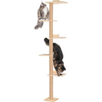 Produktbild von Famanu Katzenbaum für die Wand aus Holz mit 5 Ebenen und 204 cm hoher Kratzsäule für große Katzen