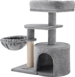 Famanu Katzenbaum für Kitten mit Kratzsäule aus Sisal und Hängematte in Grau – Bild 1 von 3