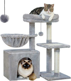 Famanu Katzenbaum Grau 73 cm Kratzbaum mit Hangmatte und Plattform aus Plüsch und Sisal – Bild 1 von 1