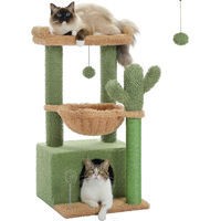 Produktbild von Famanu Katzenbaum in Kaktusform mit Hängematte und Katzenhaus in Grün mit Sisal für kleine bis mittelgroße Katzen