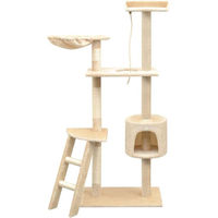 Produktbild von Famanu Katzenbaum Kletterhaus mit Sisalkratzmöglichkeiten in Beige 150 cm hoch