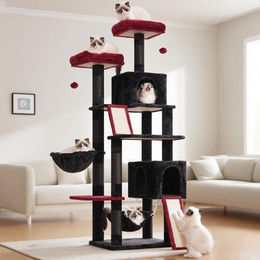 Famanu Katzenbaum Kratzbaum aus Plüsch und Sisal in Schwarz Rot mit 200 cm Höhe – Bild 1 von 1