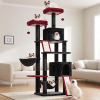 Produktbild von Famanu Katzenbaum Kratzbaum aus Plüsch und Sisal in Schwarz Rot mit 200 cm Höhe