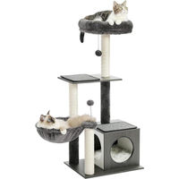 Produktbild von Famanu Katzenbaum Kratzbaum Grau mit Hängematte und Katzenhaus aus Sisal