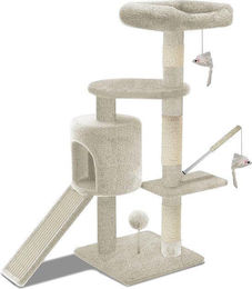 Famanu Katzenbaum Kratzbaum mit Hängematte und Katzenhaus aus Plüsch und Sisal in Beige – Bild 1 von 1