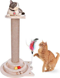 Famanu Katzenbaum Kratzbaum mit Katzenhaus und Hängematte aus Plüsch und Sisal in Beige – Bild 1 von 1