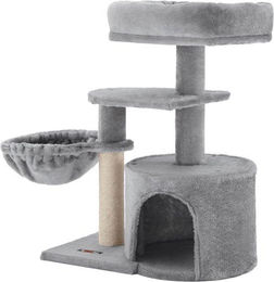 Famanu Katzenbaum mit Kratzsäule und Hängematte aus Plüsch und Sisal in Grau für kleine bis mittelgroße Katzen – Bild 1 von 1