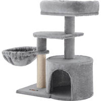 Produktbild von Famanu Katzenbaum mit Kratzsäule und Hängematte aus Plüsch und Sisal in Grau für kleine bis mittelgroße Katzen