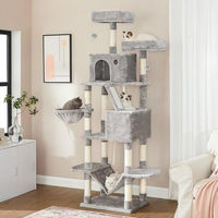 Produktbild von Famanu Katzenbaum XXL 206 cm in Lichtgrau mit 13 Sisal-Kratzsäulen, 2 Sitzplätzen, 2 Höhlen, Korb und Hängematte
