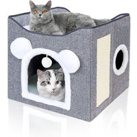 Produktbild von Famanu Katzenhaus mit 2 Etagen, Kratzbrett und Spielball, Grau, 42 x 40 x 39 cm