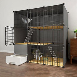 Famanu Katzenkooi Katzenbett mit Katzenklo in Schwarz Weiß 111x47x49cm – Bild 1 von 1
