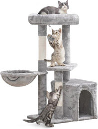 Famanu Katzenkratzbaum 87 cm mit Aussichtsplattform und Liegekuhle in Grau aus Plüsch und Sisal – Bild 1 von 1