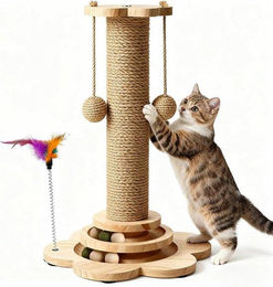 Famanu Katzenkratzbaum aus Holz und Sisal mit Spielplattform und Feder 50 cm – Bild 1 von 1