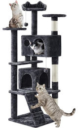 Famanu Katzenkratzbaum in Grau mit Plüsch und Sisal für kleine bis mittelgroße Katzen 158 cm – Bild 1 von 1
