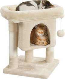 Famanu Katzenkratzbaum mit Höhle und Spielbaum für Kitten und kleine bis mittelgroße Katzen in Beige aus Plüsch und Sisal – Bild 1 von 1