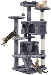 Famanu Katzenkratzbaum mit mehreren Plattformen und Sisal-Seil in Grau, 130 cm hoch – Bild 1 von 1