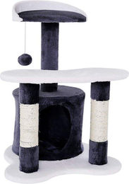 Famanu Katzenkratzbaum mit Spielhaus aus Plüsch in Grau und Weiß – Bild 1 von 1