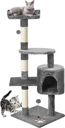 Famanu Katzenkratzbaum mit Spielhaus aus Plüsch und Sisal in Grau, 116 cm, für Katzen aller Altersgruppen – Bild 1 von 1