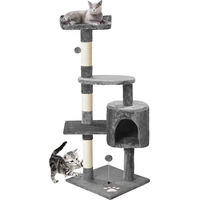 Produktbild von Famanu Katzenkratzbaum mit Spielhaus aus Plüsch und Sisal in Grau, 116 cm, für Katzen aller Altersgruppen