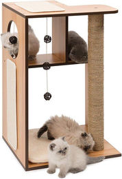 Famanu Katzenkratzbaum mit Spielhaus und großer Kletterstruktur aus Holzspanplatte, Plüsch und Sisal in Beige – Bild 1 von 1