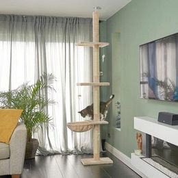 Famanu Katzenkratzbaum mit Spielhaus und Kratzsäule in Beige – Bild 1 von 1