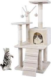 Famanu Katzenkratzbaum Spielturm mit Sisal in Beige 50x50x121 cm – Bild 1 von 1