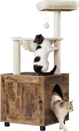 Famanu Katzenmöbel 2-in-1 Kratzbaum und Schrank aus Holz und Plüsch in Braun – Bild 1 von 1
