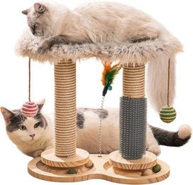 Famanu Kratzbaum aus Holz mit Sisalbällen für Katzen und Kitten in Weiß – Bild 1 von 1