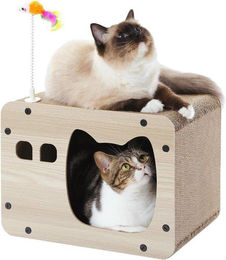 Famanu Kratzbaum aus Pappe 2-in-1 mit Spielzeug Beige 40 x 30 x 30 cm – Bild 1 von 1