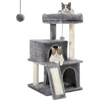Produktbild von Famanu Kratzbaum aus Plüsch mit Höhle und Spielzeug für Katzen in Grau