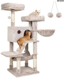 Famanu Kratzbaum für große Katzen als Kratztonne und Katzenhaus mit Schlafplatz aus Plüsch in Grau – Bild 1 von 1