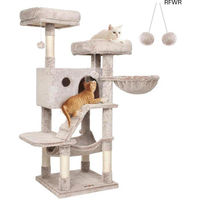 Produktbild von Famanu Kratzbaum für große Katzen als Kratztonne und Katzenhaus mit Schlafplatz aus Plüsch in Grau